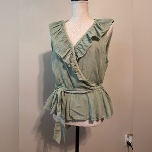 LC Lauren Conrad Sage Green Ruffle Wrap Peplum Top